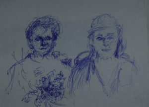 Зарисовка Светланы Фатьяновой после похода с Ларисой Прозоровой на гору Бештау, Пятигорск. Шариковая ручка. Зарисовка Светланы Фатьяновой после похода с Ларисой Прозоровой на гору Бештау, Пятигорск. Шариковая ручка.