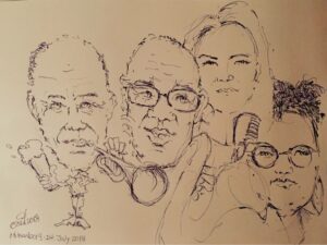 Яна Тюлькова с музыкантами, портрет художника Оскара Ульбига. Яна Тюлькова с музыкантами, портрет художника Оскара Ульбига