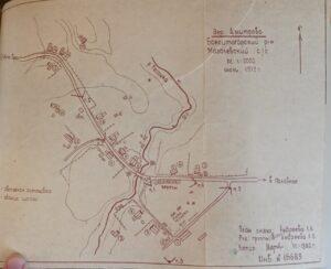 Карта д. Дмитрово (1982 г.) с указанием треугольника, где располагалась усадьба