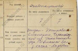 Запись о рождении Костровой Марии Запись о рождении Костровой Марии