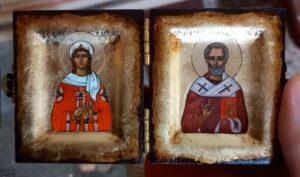 Складень: святые Николай Чудотворец и Варвара Илиопольская Складень: святые Николай Чудотворец и Варвара Илиопольская