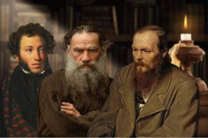 А. Пушкин, Л. Толстой, Ф. Достоевский А. Пушкин, Л. Толстой, Ф. Достоевский